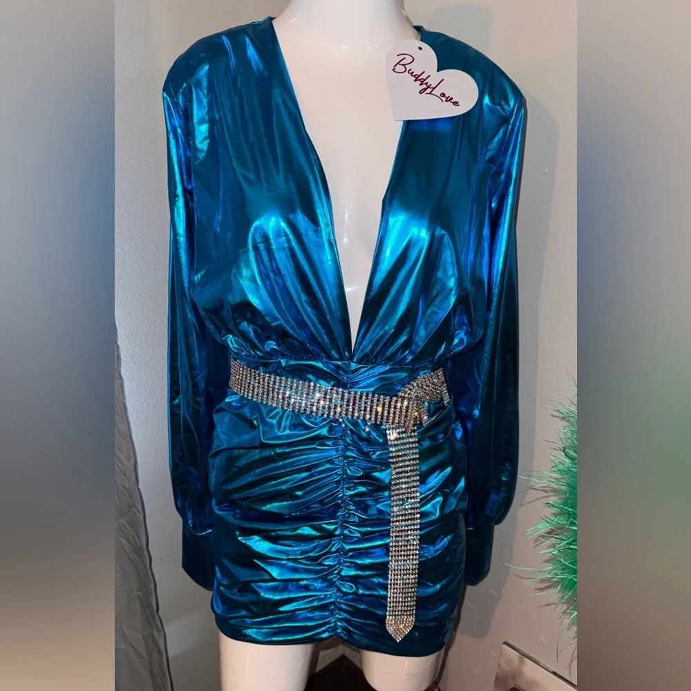 Buddy Love “Cyrus” Metallic Ruched Mini Dress - Picture 2 of 3